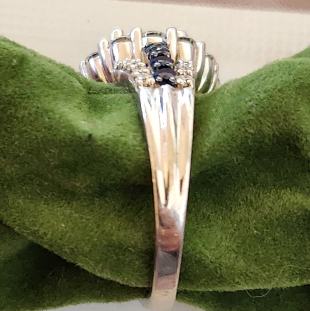 Moissanite Fire Blue Sapphire Platineve 925 Silver Ring - Picture 16 of 16